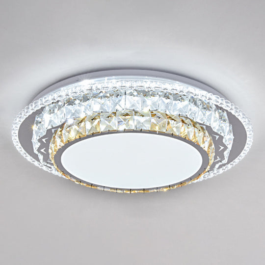 Modern Round LED Crystal Flush Mount Ceiling Light in Stainless Steel - Bedroom