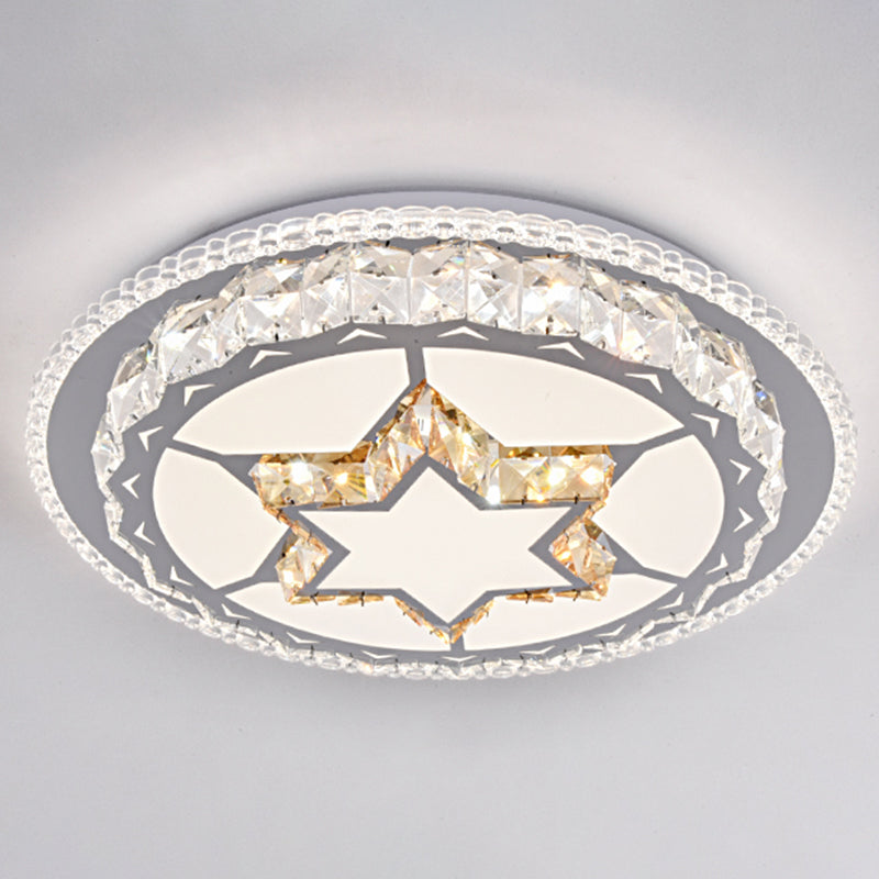 Modern Round LED Crystal Flush Mount Ceiling Light in Stainless Steel - Bedroom