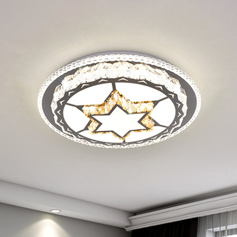 Modern Round LED Crystal Flush Mount Ceiling Light in Stainless Steel - Bedroom