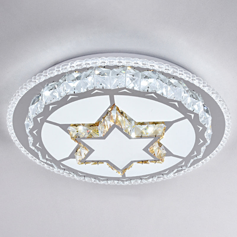 Modern Round LED Crystal Flush Mount Ceiling Light in Stainless Steel - Bedroom