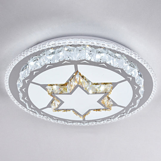 Modern Round LED Crystal Flush Mount Ceiling Light in Stainless Steel - Bedroom