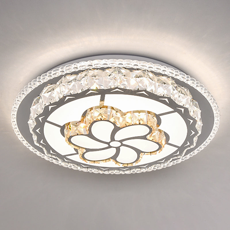 Modern Round LED Crystal Flush Mount Ceiling Light in Stainless Steel - Bedroom