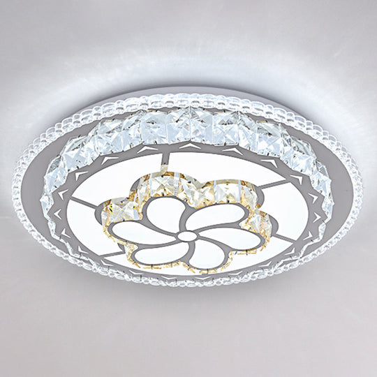 Modern Round LED Crystal Flush Mount Ceiling Light in Stainless Steel - Bedroom