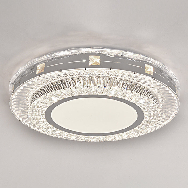 Modern Round LED Crystal Flush Mount Ceiling Light in Stainless Steel - Bedroom