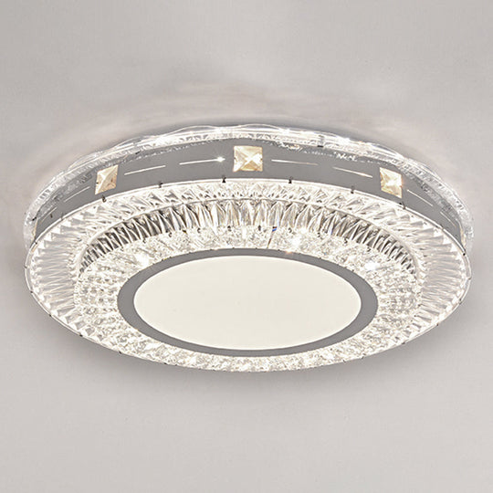 Modern Round LED Crystal Flush Mount Ceiling Light in Stainless Steel - Bedroom