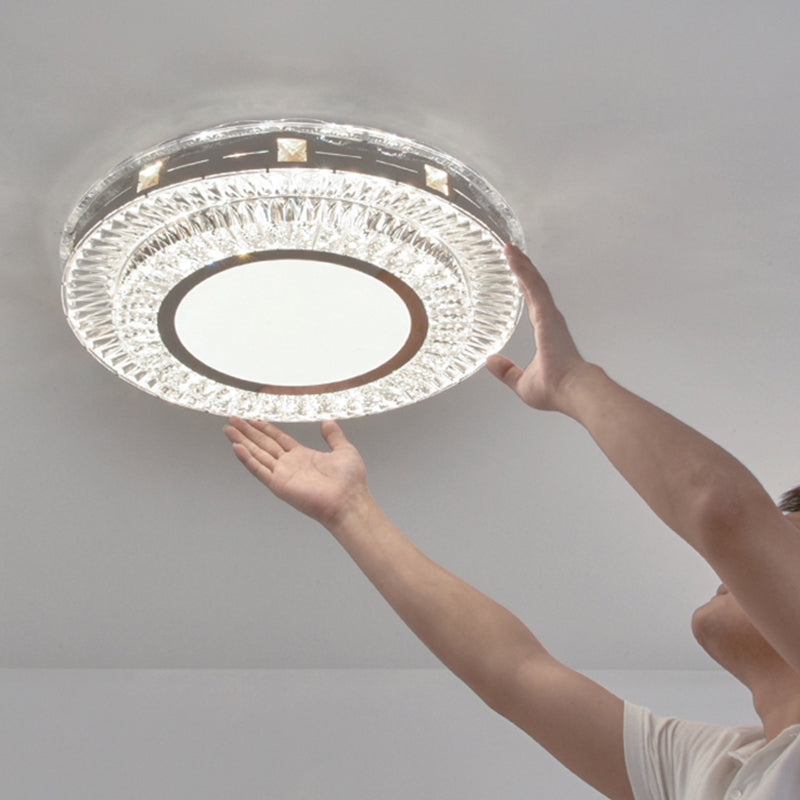 Modern Round LED Crystal Flush Mount Ceiling Light in Stainless Steel - Bedroom