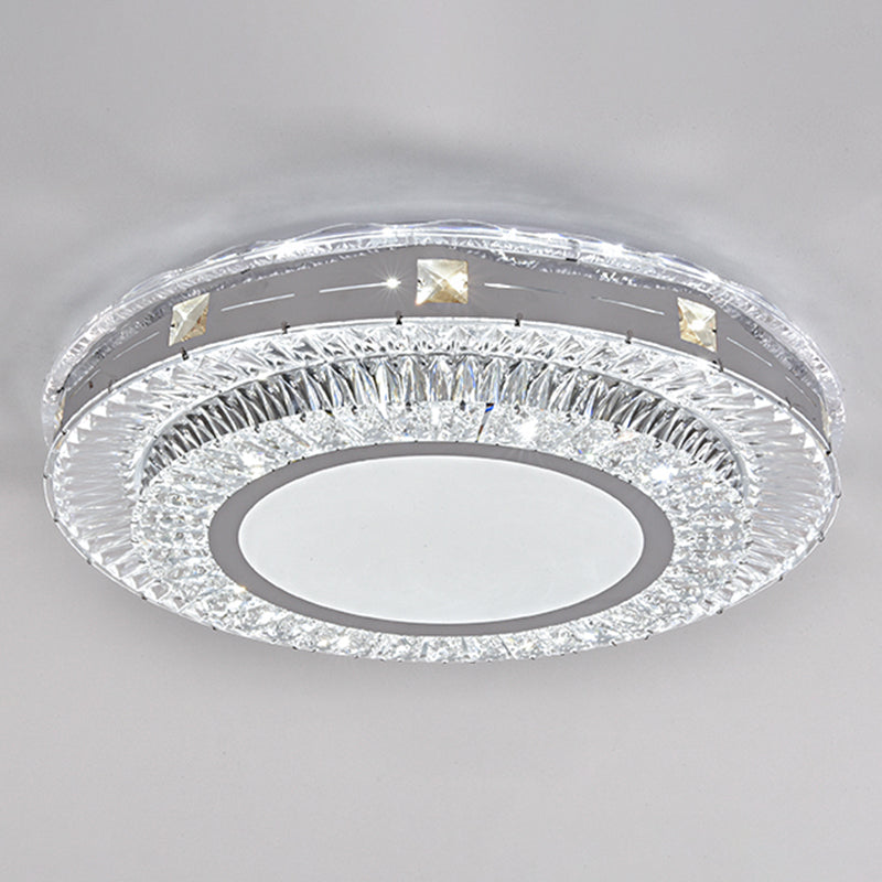 Modern Round LED Crystal Flush Mount Ceiling Light in Stainless Steel - Bedroom