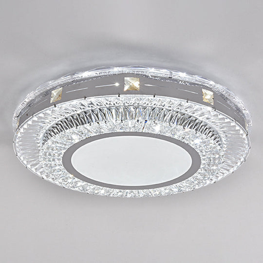 Modern Round LED Crystal Flush Mount Ceiling Light in Stainless Steel - Bedroom