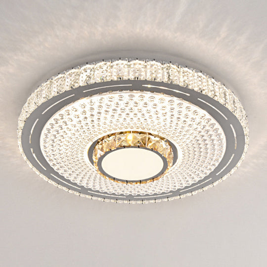 Modern Round LED Crystal Flush Mount Ceiling Light in Stainless Steel - Bedroom