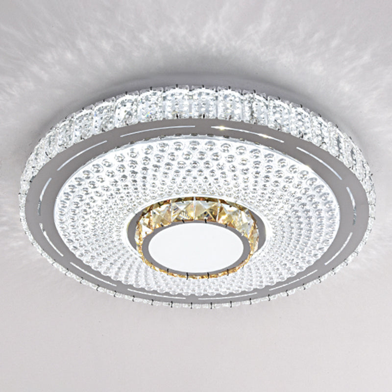 Modern Round LED Crystal Flush Mount Ceiling Light in Stainless Steel - Bedroom