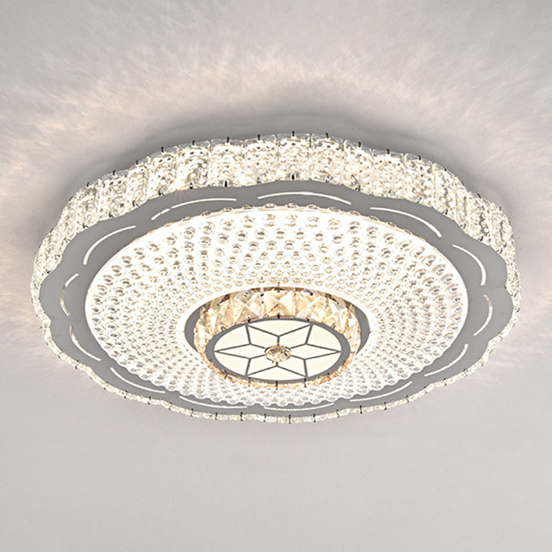 Modern Round LED Crystal Flush Mount Ceiling Light in Stainless Steel - Bedroom