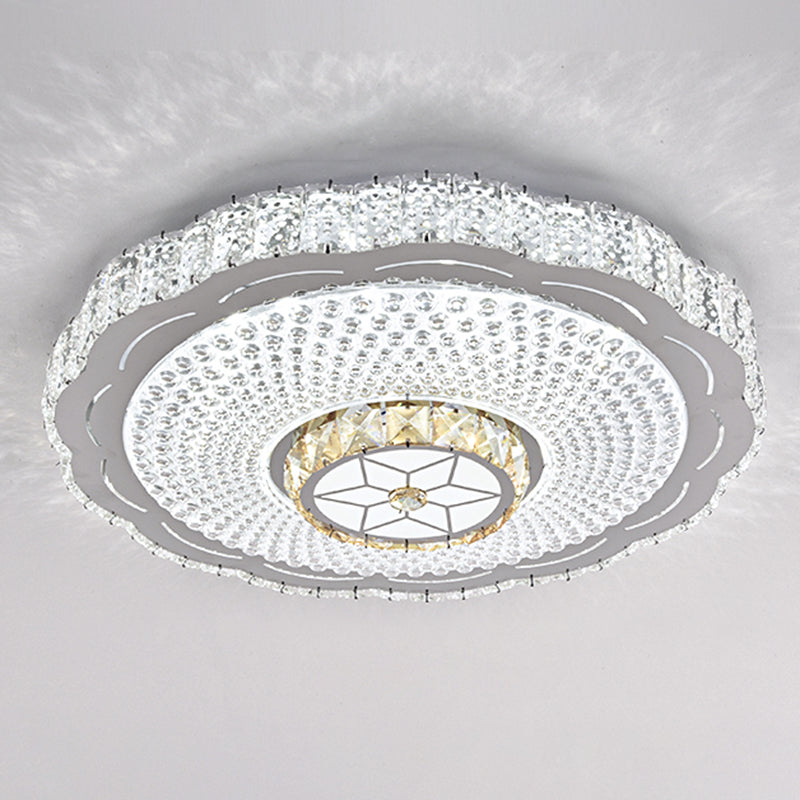 Modern Round LED Crystal Flush Mount Ceiling Light in Stainless Steel - Bedroom