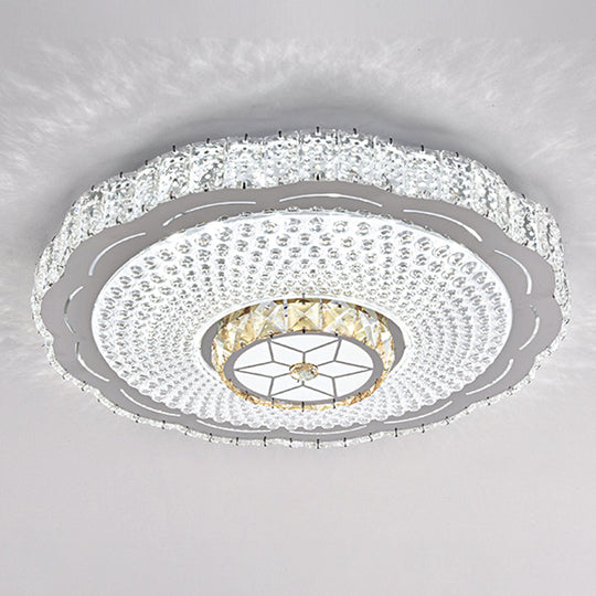 Modern Round LED Crystal Flush Mount Ceiling Light in Stainless Steel - Bedroom