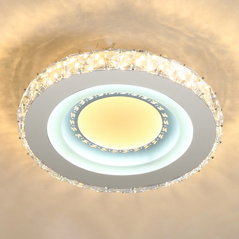 Modern Led Crystal Stainless-Steel Flushmount Ceiling Light - Circle Shape / Leaf