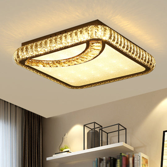 Modern Crystal LED Ceiling Light Fixture for Dining Room - Circular Flush Design with Stainless Steel Frame