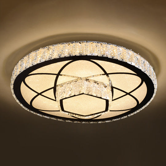 Modern Crystal LED Ceiling Light Fixture for Dining Room - Circular Flush Design with Stainless Steel Frame