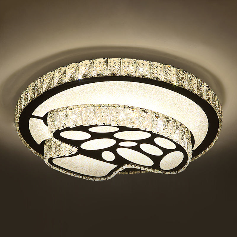 Modern Crystal LED Ceiling Light Fixture for Dining Room - Circular Flush Design with Stainless Steel Frame