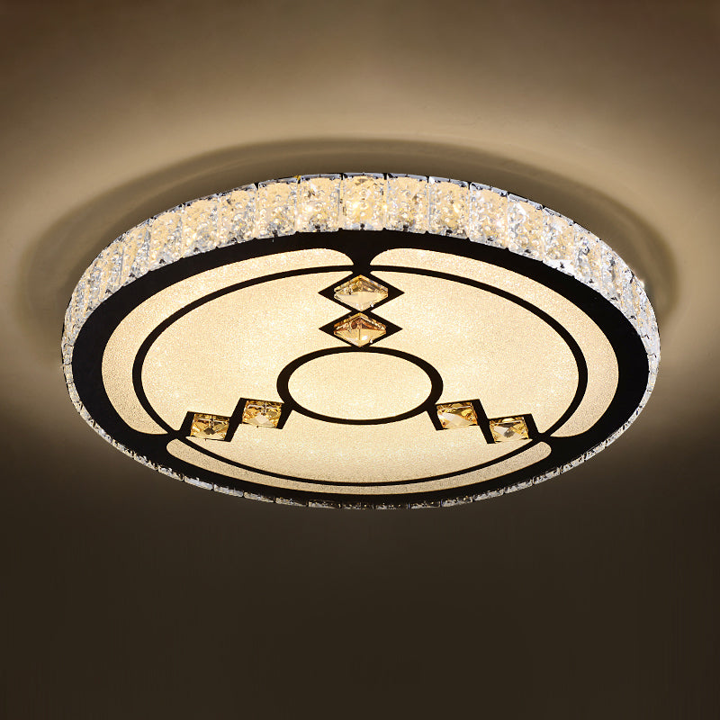 Modern Crystal LED Ceiling Light Fixture for Dining Room - Circular Flush Design with Stainless Steel Frame