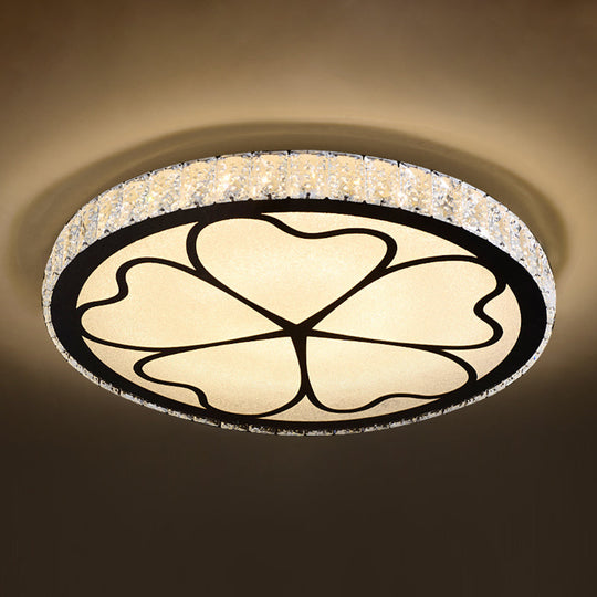 Modern Crystal LED Ceiling Light Fixture for Dining Room - Circular Flush Design with Stainless Steel Frame