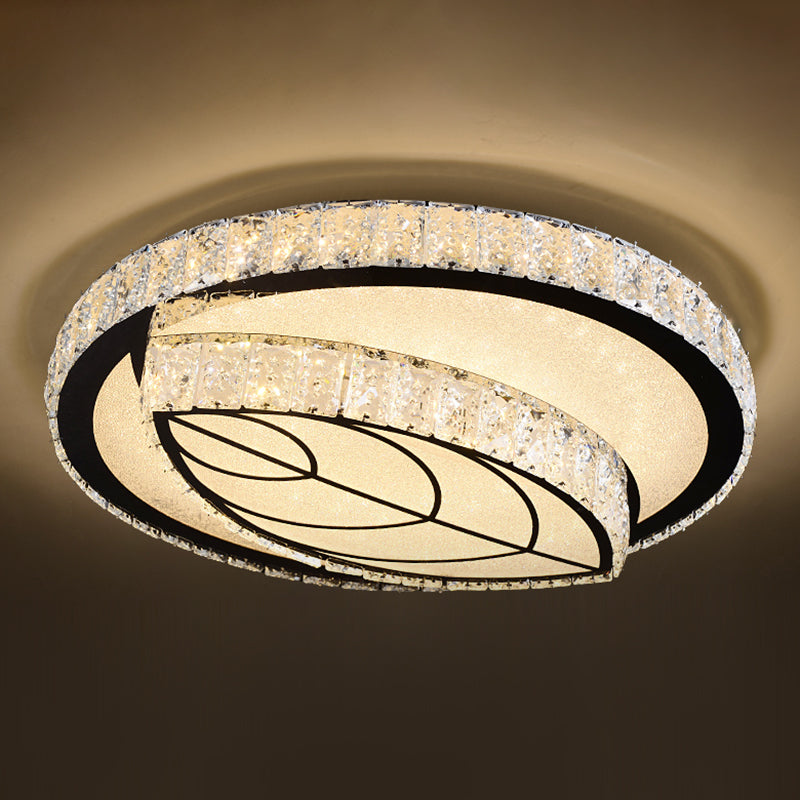 Modern Crystal LED Ceiling Light Fixture for Dining Room - Circular Flush Design with Stainless Steel Frame