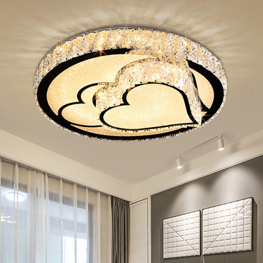 Modern Crystal LED Ceiling Light Fixture for Dining Room - Circular Flush Design with Stainless Steel Frame