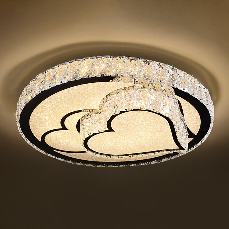 Modern Crystal LED Ceiling Light Fixture for Dining Room - Circular Flush Design with Stainless Steel Frame