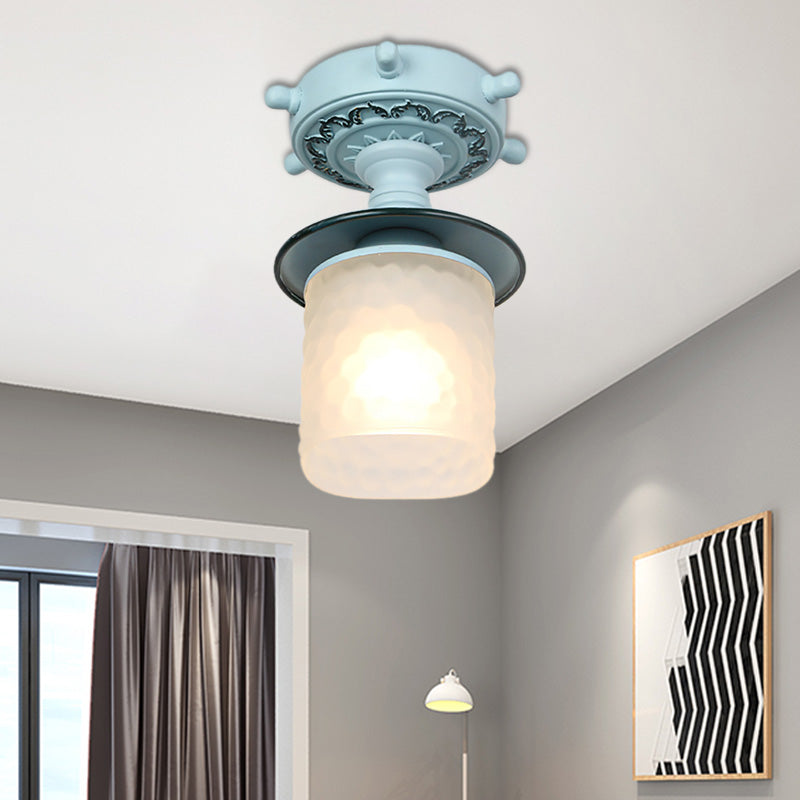 Frosted Glass Semi Flush Ceiling Light Fixture With Modernist Design Green/White Blue