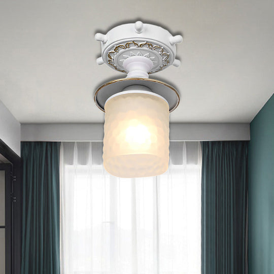 Frosted Glass Semi Flush Ceiling Light Fixture with Modernist Design, Green/White