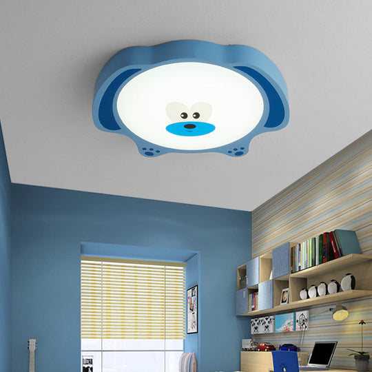 Cartoon Bear LED Flush Mount Lighting for Kids' Room in Blue/Pink Acrylic and Metal