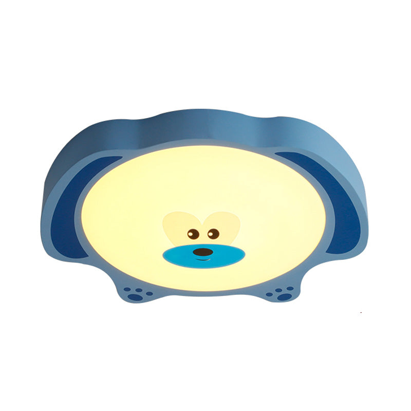 Cartoon Bear LED Flush Mount Lighting for Kids' Room in Blue/Pink Acrylic and Metal