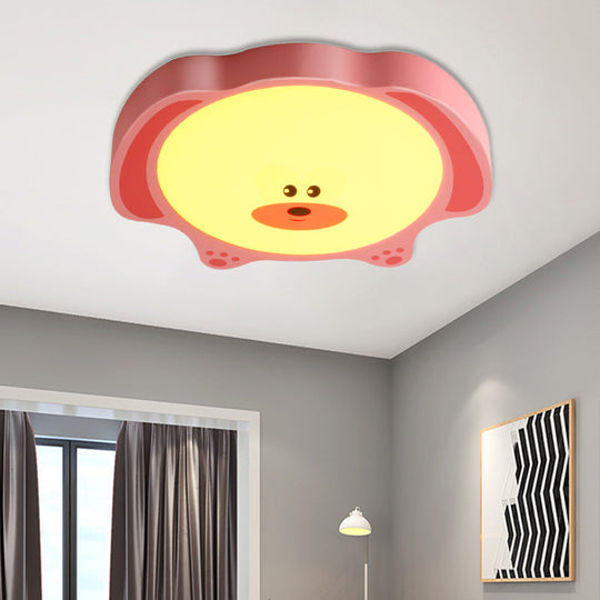 Cartoon Bear LED Flush Mount Lighting for Kids' Room in Blue/Pink Acrylic and Metal