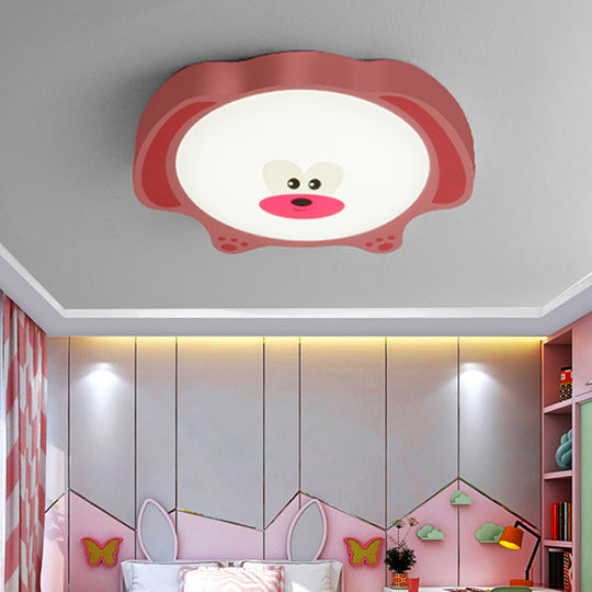 Cartoon Bear LED Flush Mount Lighting for Kids' Room in Blue/Pink Acrylic and Metal