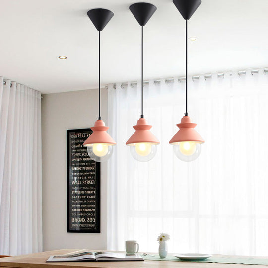 Black/Pink Macaron Style Pendant Ceiling Light With Double Glass Shade Pink