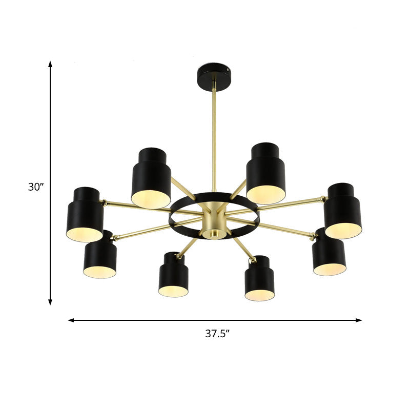 Modern Radial Pendant Chandelier - 6/8 Lights Metal Hanging Light For Bedroom Black/White