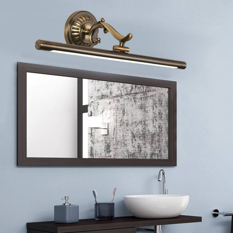 Led Wall Light In Bronze/Gold Finish - Classic Bathroom Vanity Fixture Elongated Metal Shade