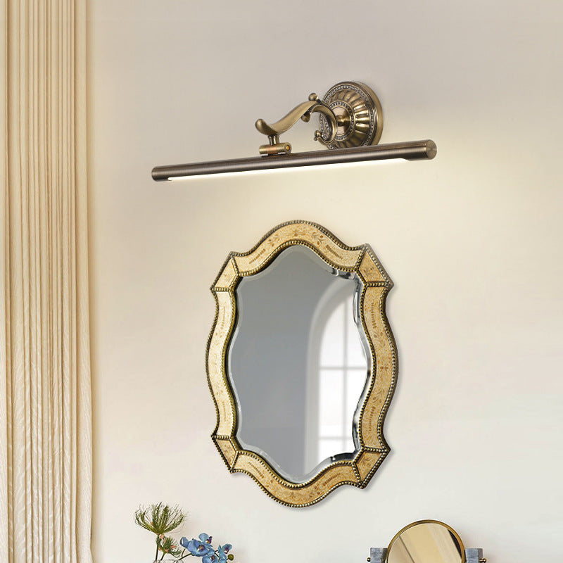 Led Wall Light In Bronze/Gold Finish - Classic Bathroom Vanity Fixture Elongated Metal Shade