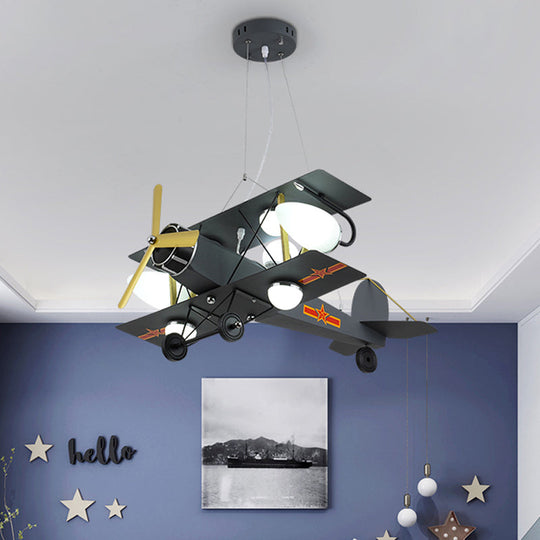 Blue/Yellow Prop Plane Chandelier: Cartoon-Style 7-Light Ceiling Fixture For Bedroom