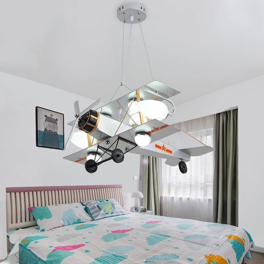 Blue/Yellow Prop Plane Chandelier: Cartoon-Style 7-Light Ceiling Fixture For Bedroom