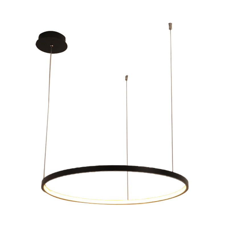 Minimalist Acrylic Chandelier Light - Black Circular Pendant Fixture (1/2/3 Lights) In White/Warm