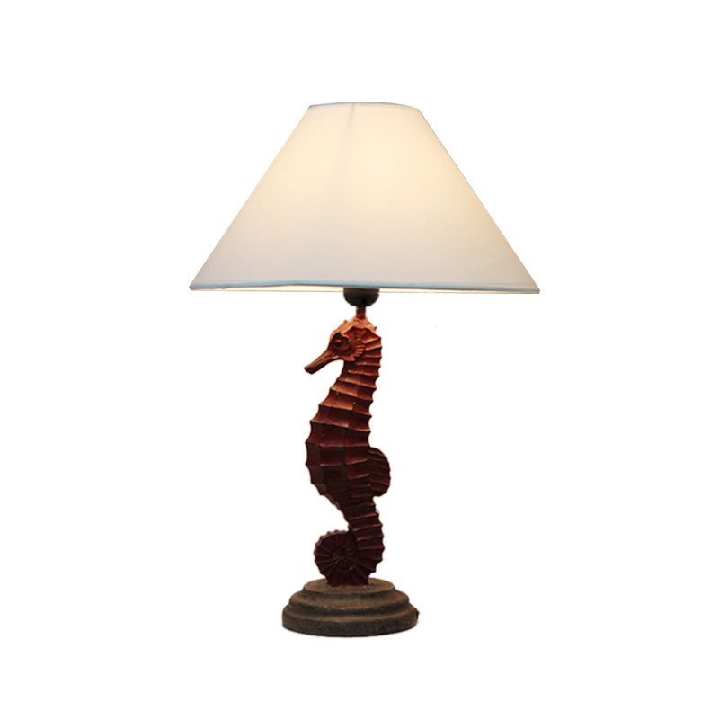 Contemporary Blue/Red Sea Horse Table Lamp With Cone Fabric Shade - Resin 1 Light