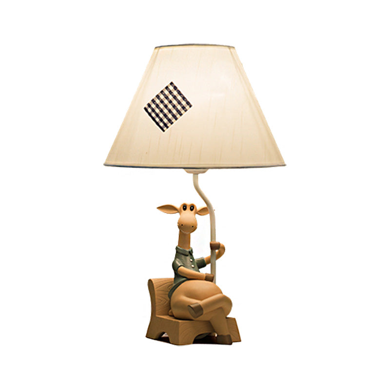 Rustic Fabric Cone Shade Table Lamp With Resin Deer Base