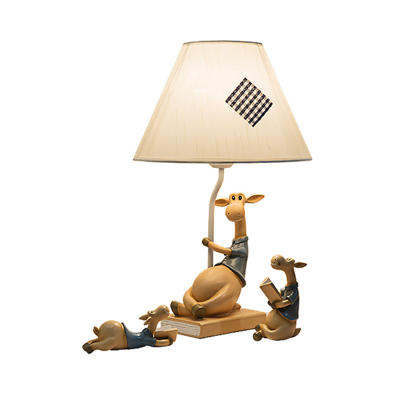 Rustic Fabric Cone Shade Table Lamp With Resin Deer Base