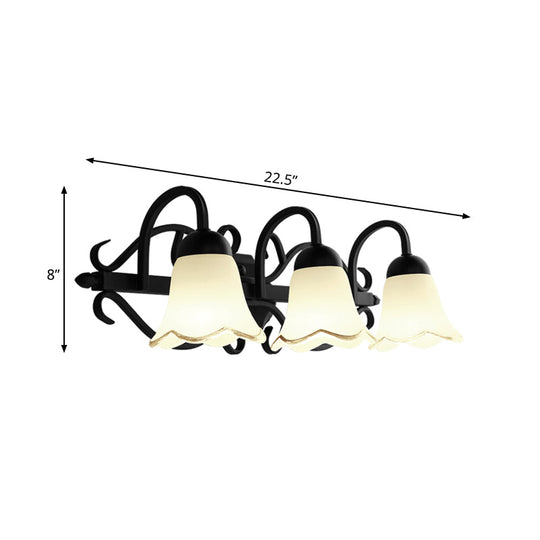 Flared Sconce Lamp - 2/3 Lights White Glass Wall Mounted Light Black Bathroom