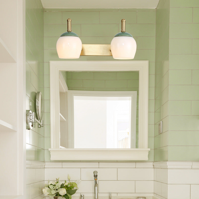 Traditional Brass Vanity Lamp With Frosted Glass Sconce Lights For Bathroom