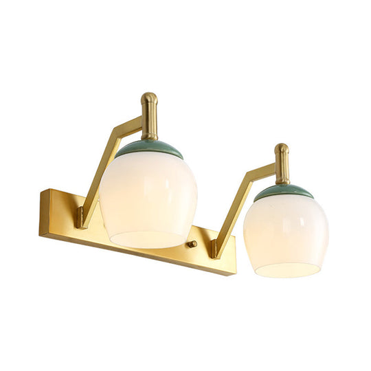 Traditional Brass Vanity Lamp With Frosted Glass Sconce Lights For Bathroom