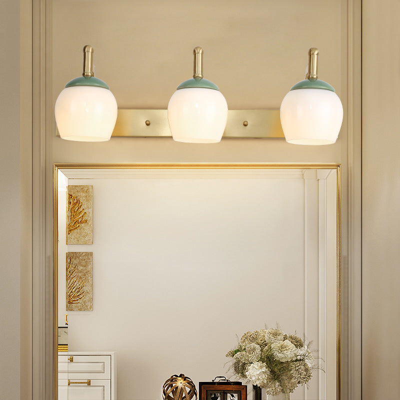 Traditional Brass Vanity Lamp With Frosted Glass Sconce Lights For Bathroom