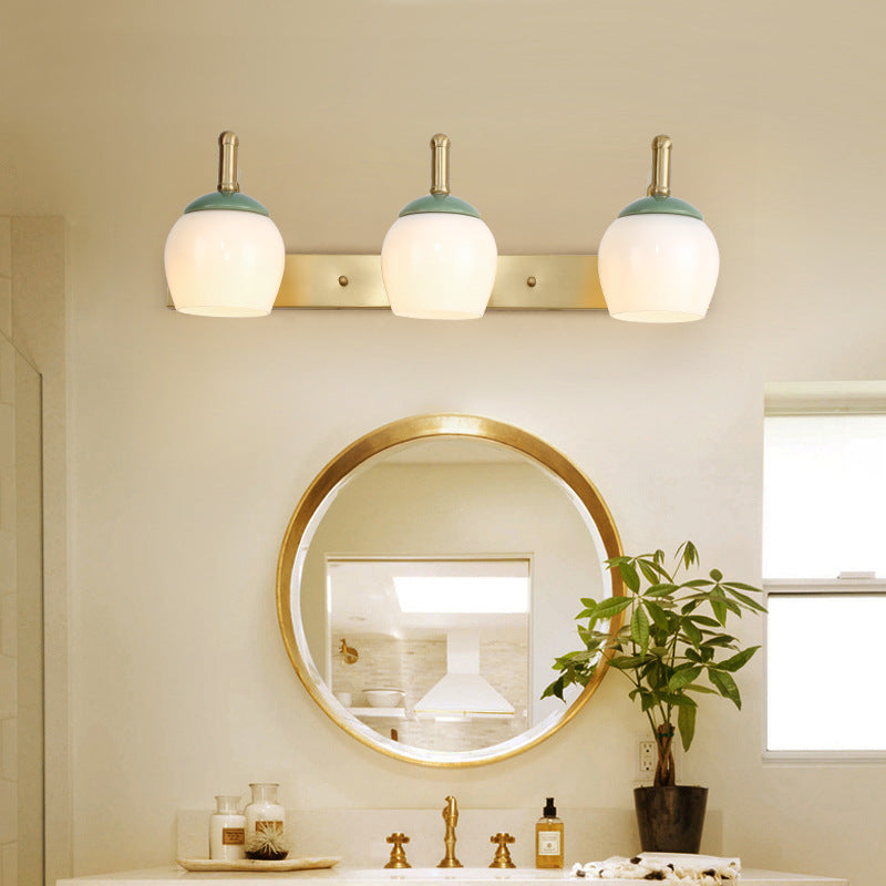 Traditional Brass Vanity Lamp With Frosted Glass Sconce Lights For Bathroom 3 /