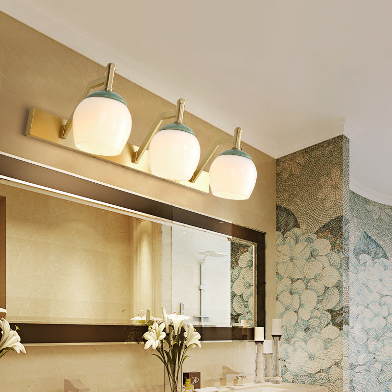 Traditional Brass Vanity Lamp With Frosted Glass Sconce Lights For Bathroom