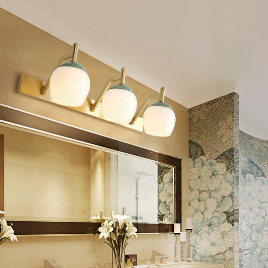 Traditional Brass Vanity Lamp With Frosted Glass Sconce Lights For Bathroom