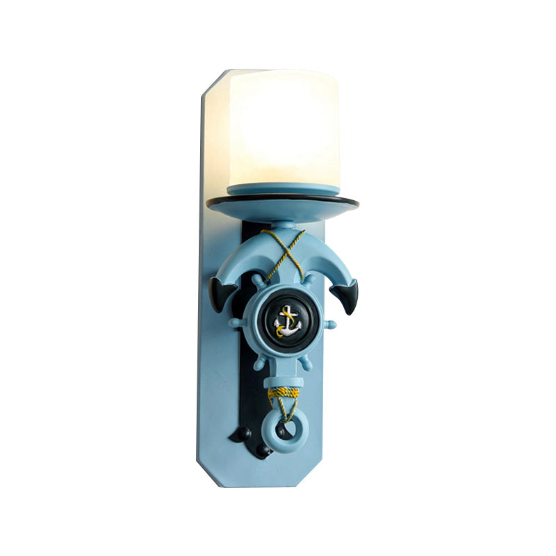 Nautical Style Indoor Wall Sconce Lamp With Anchor Design And Opal Glass Shade